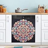 Mandala Floral on Dark - Cubiertas magnéticas decorativas para lavavajillas, cubierta magnética decorativa para nevera, 23 x 26 pulgadas