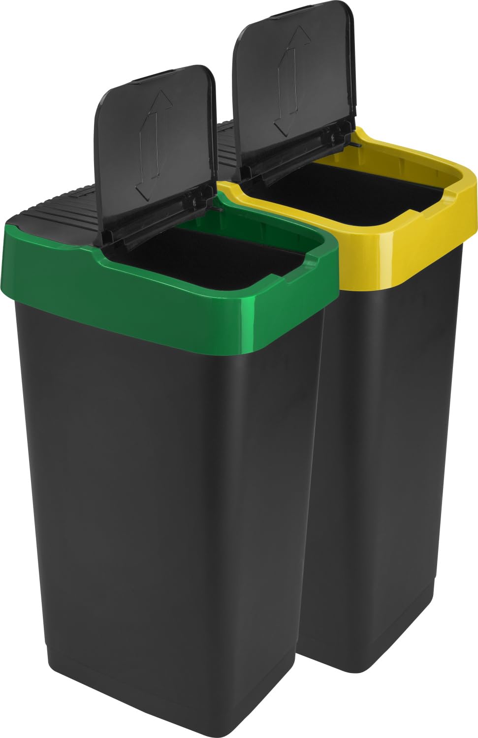 LAVV HOUSEWARES LTD Double Plastic Indoor Recycling Bin with Swing Lid Top Colour Coded (Green & Yellow, 2 x 60L)