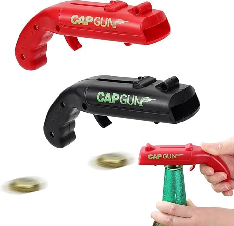 2 PCS Apribottiglie, Regalo Uomo Compleanno, a forma di pistola giocattolo con lanciatappi, ideale per aprire bottiglie di birra, per bar e feste, lancia i tappi oltre 5 metri