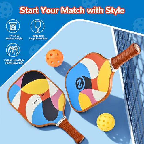 Image of niupipo Pickleball Paddles Set of 2 or 4, USAPA Approved Fiberglass Pickleball Paddle Set with Balls and Bag, Polypropylene Honeycomb Core, Lightweight Pickleball Paddles for Beginners Men Women