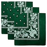3 PK Cowboy Bandanas 100% Cotton 22 x 22 inch - Hunter Green