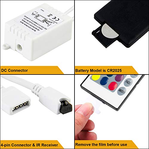 Image of SUPERNIGHT RGB LED Strip Light Remote Controller, 24 Key IR Remote Dimmer for 12V 5050 3528 RGB LED Rope Lights (1 Port