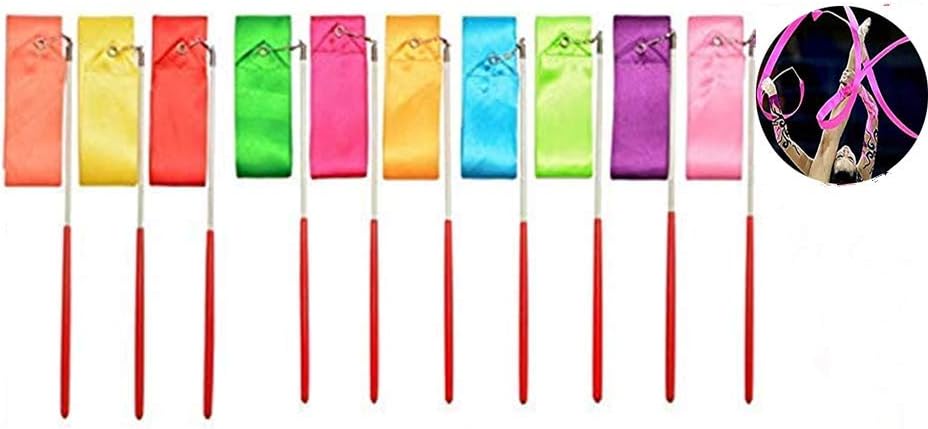 Dance Ribbon,Rhythmic Gymnastic Ribbon 10 Pcs 2 Meters Twirling Ribbon for Kids Artistic Dancing,Baton Twirling,Gymnastic,Training,Fun Activities 10 Colors