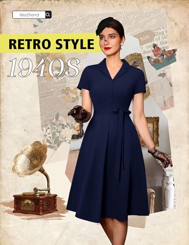 Image of Wedtrend Women's Vintage Tea Dress, Short Sleeve Cocktail Party Dress Work Church Casual Dress