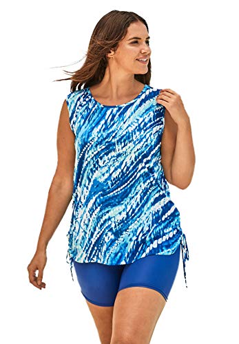 Swim 365 Women's Plus Size Chlorine Resistant Swim Tank Coverup with Side Ties