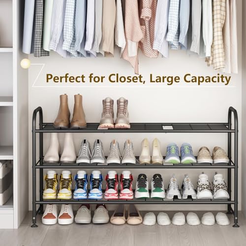 Image of LINZINAR Shoe Rack Long 3 Tier Metal Shoe Organizer Metal Wide Shoe Shelf for Closet Entryway Bedroom Large Capacity Black
