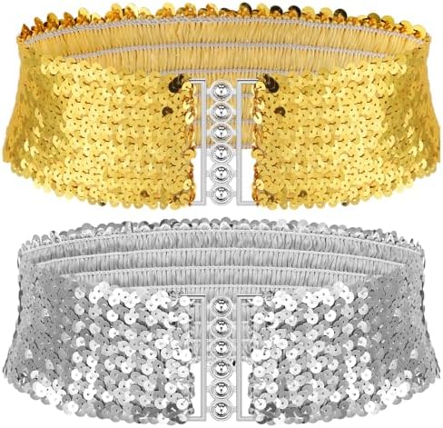 Pailletten riem voor dames, vintage glitter-tailleriem met pailletten, elastisch, rekbaar, metallic, persoonlijkheid, modieuze gesp stijl voor jurken
