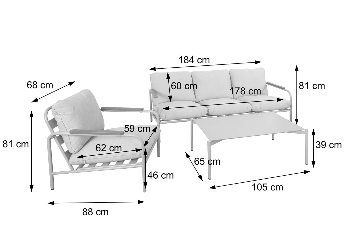 Mendler Aluminium-Gartengarnitur HWC-O11, Outdoor 3-Sitzer Sitzbank Sessel Sofa, Olefin (205 g/m²) - terrakotta Polster beige