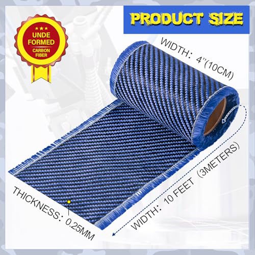 Image of Jecery 9.84 ft x 3.94 inch Carbon Fiber Fabric Roll Pure Fabric Carbon Fiber Sheet 2 x 2 Twill Weave 3k /220g for Cars for Structural Reinforcement on Concrete Walls, Basements, Boats(Blue)
