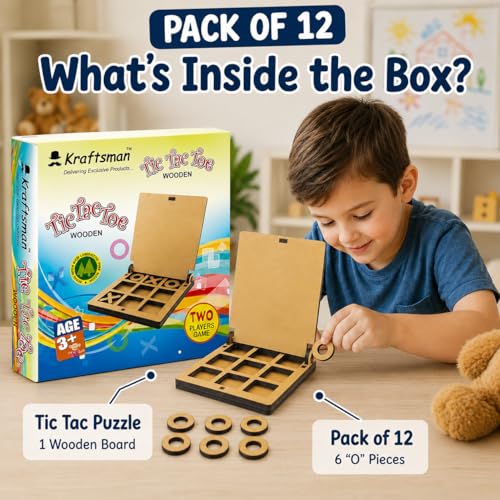 Image of Braintastic Wooden Jigsaw Puzzle Travel Board Game Learning & Creative Educational Intelligence Brain Games Sorting Puzzle Toys for Kids (Tic Tac-PO12)