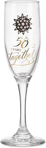 DEMDACO 50th Anniversary - Flauta de champán con diamantes de imitación de cristal transparente de 5 onzas