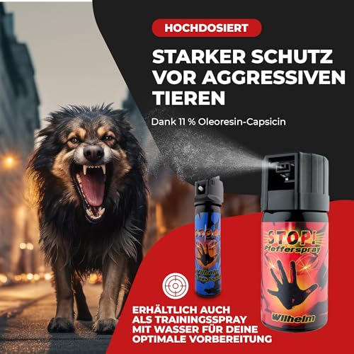 2 x Wilhelm Pfefferspray 40 ml Tierabwehr Selbstverteidigung CS KO Spray hochdosiert (ca. 2 Mio. Scoville) effektives Verteidigungsspray