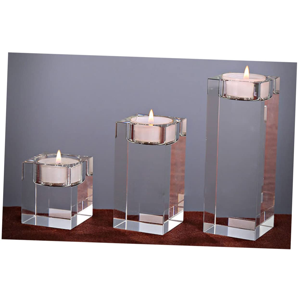 Cabilock Home Table Decoration Ornament Crystal Candlestick Cube Tealight Holder Candle Candlestick Candle Holder
