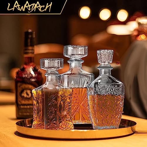 image for LAWADACH Liquor Decanters Whiskey Decanter Set of 3 Glass Alcohol Bott