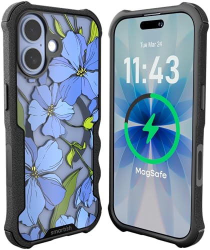 Image of Smartish iPhone 17 MagSafe Case - Gripzilla Protective Magnetic Case for Men [Rugged + Tough] Military Grade Heavy Duty Grip Armor - Drop Tested for Apple iPhone 17 - Blue Blossoms