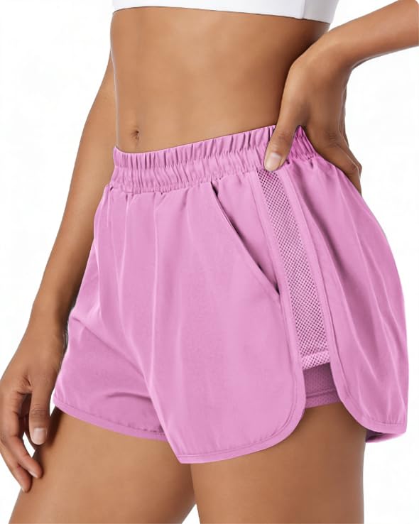 Shdykj Womens Running Shorts with Liner Womens 2 in 1 Athletic Shorts Quick Dry Shorts with Pockets for Walking Gym Hiking