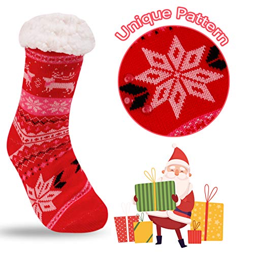 Image of 3 Pairs Fuzzy Slipper Socks for Women Men, Winter Warm Soft Fleece Lined Non Skid