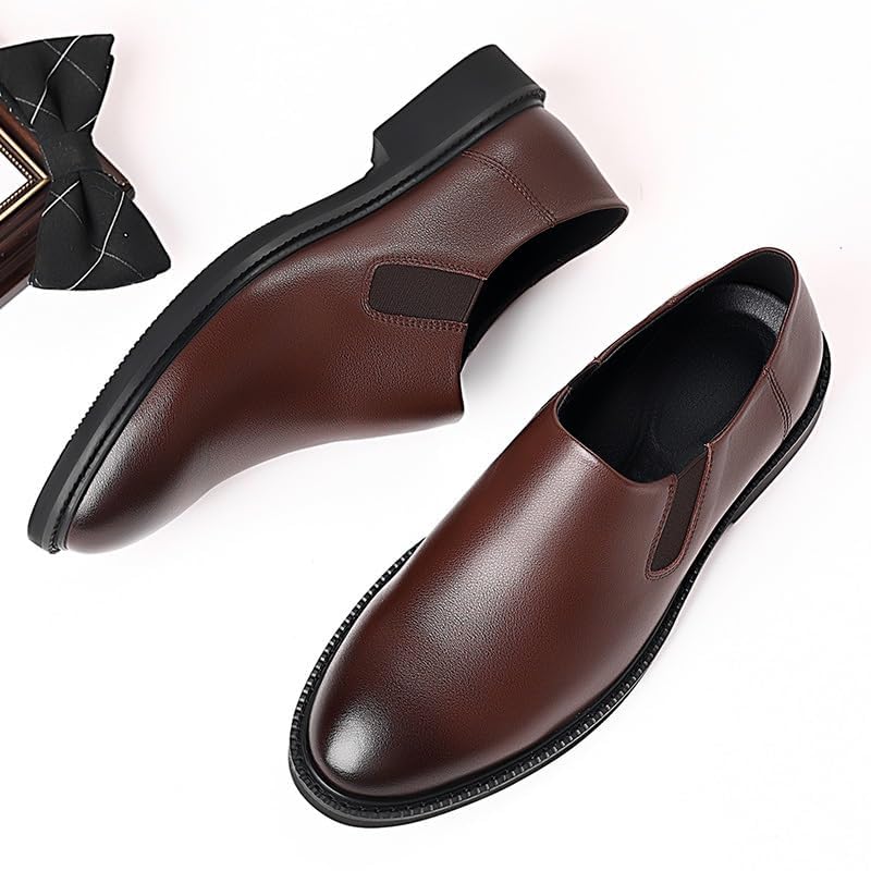 Dress Shoes for Men Slip On Low Top Anti-Slip Rubber Sole Working(8.5,Brown)4