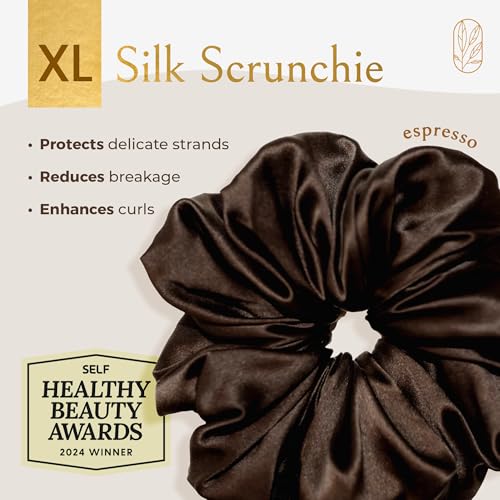 Image of Silk Scrunchies for Women Ponytail Holders - Oversized Mulberry Silk Scrunchies - Extra Large No Damage Hair Ties for Curly, Thick, and Thin - Hair Accessories for Women - Espresso, XL By Curlfriend