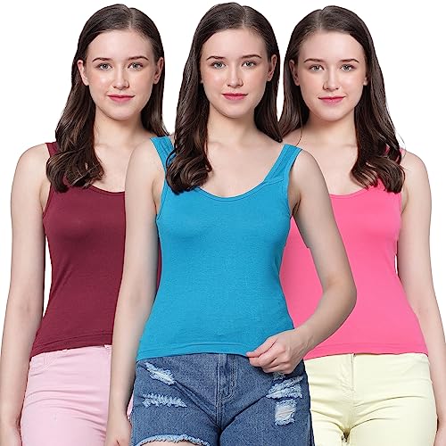 Image of Aimly Women's Regular Fit Sleeveless Cotton Camisole Slip Spaghetti | Combo Pack of 3