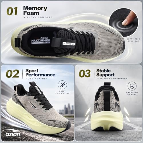 Image of ASIAN Aerofoam-01 Men's Running Shoes with Breathable Mesh Upper | Energy Return Sole, Lace-Up Fit & Lightweight Comfort