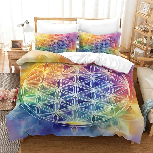Housse de couette Fleur de Vie 3D parure lit simple microfibre géométrie - 3