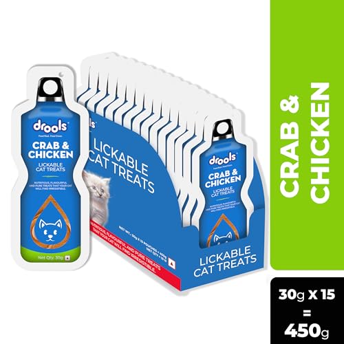 Image of Drools All Life Stages Creamy Lickable Cat Treat (30g x 15) Total 450g Pack of 15 | Crab & Chicken Flavour | Easy to Hand Feed | Easier Acceptance