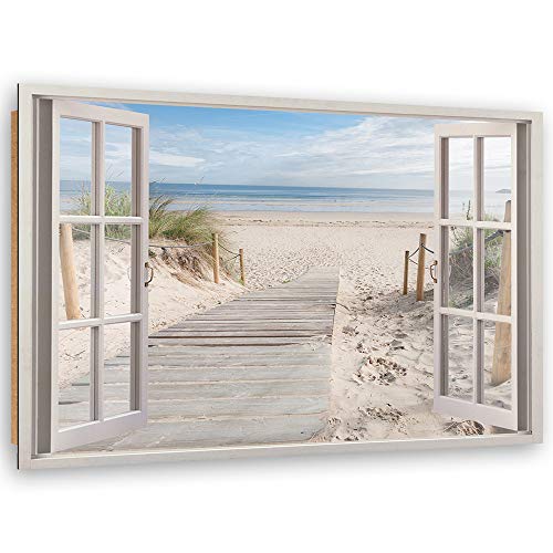 Cuadro Imagen XXL Playa Impresión de arte 3d ventana Beige 120x80 cm