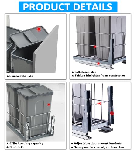 Caneca de basura doble extraíble bajo gabinete 47Qt miniatura 5