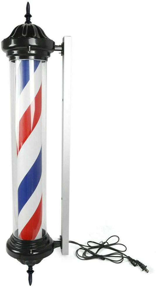 41 Inch Barber Shop Sign LED Light Hair Salon Outdoor Retro Barber Shop Pole Luminous Rotating Stripe Wall Hanging Lamp Waterproof Rotating Barber Pole Red White Blue Stripe Sign Lamp