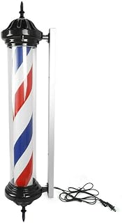 41 Inch Barber Shop Sign LED Light Hair Salon Outdoor Retro Barber Shop Pole Luminous Rotating Stripe Wall Hanging Lamp Waterproof Rotating Barber Pole Red White Blue Stripe Sign Lamp