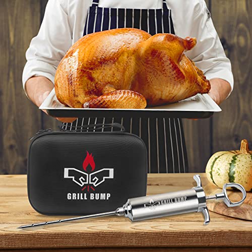 Grill Bump Meat Injector Syringe Kit With 3 Professional Marinade Injector Needles And Travel Case For Bbq Grill Smoker, Turkey And Brisket; 2-Oz Large Capacity, Both Paper User Manual And E-Book #TOP3