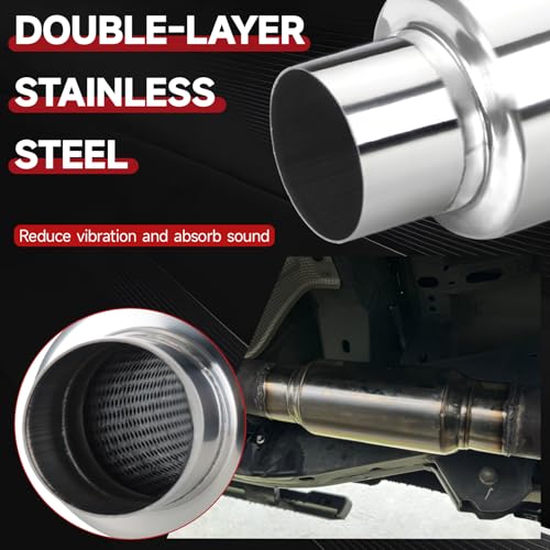 Image of LCGP 2.5 inch Inlet Universal Resonator Muffler, 2.5 inch Outlet 13.77 inch Overall Length Stainless Steel High Performance Muffler, Polished, Pass-Thru Design 2pack