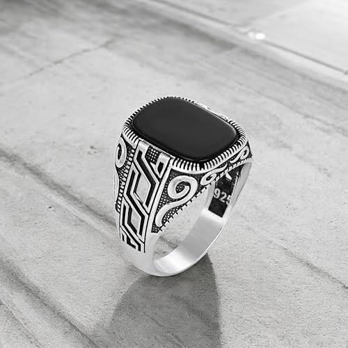 Linked Chain Design Onyx Stone Silver Ring, 925 Sterling Silver Mens Ring for Men, Handmade Silver Ring with Black Onyx Stone, Black Stone Ring, Gift for Men3