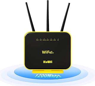 KuWFi 4G LTE Router Cat12 1200Mbps Dual Band Gigabit WiFi Cellular Cloud SIM Router External Antenna with US 2GB Data Long Range Wireless LTE CPE No Contract Plug and Play (Update Version)