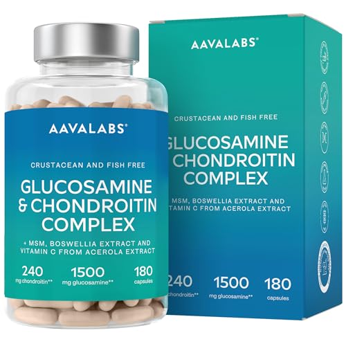 Glucosamina y Condroitina Súper Concentradas + MSM, Extracto de Boswellia y Vitamina C   Libre de alérgenos de pescado y crustáceos   180 Cápsulas de Glucosamina Condroitina MSM