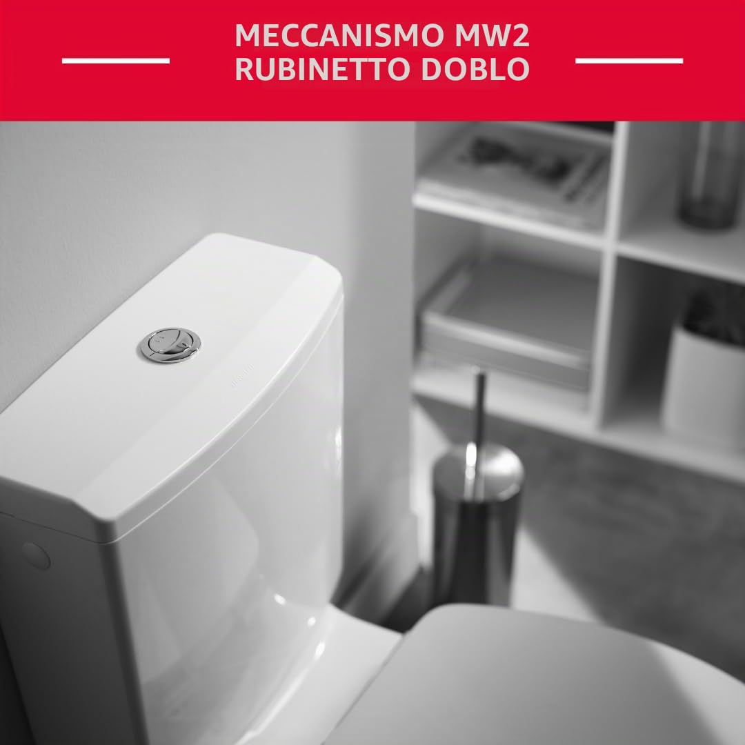 Wirquin 10723598 Caccia d'acqua wc completo meccanismo wc doppio caccia MW2 & rubinetto galleggiante a doppia alimentazione Doblo, grigio e rosso