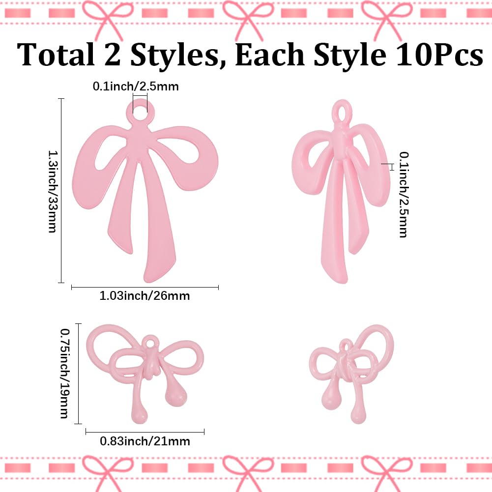 SUNNYCLUE 1 Box 20Pcs Pink Bowknot Charms Metal Bow Charms Bulk Small Alloy Kawaii Painted Bows Tie Cute Dangle Bowtie Charms for Jewellery Making Charms Diy Necklaces Bracelets Earrings Supplies - Image 2