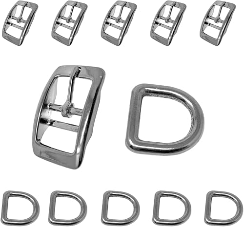 Regal Dog Products 1" Inch Double Bar Buckle and Matching D-Ring in Nickel Plated Hardware (6-pack)