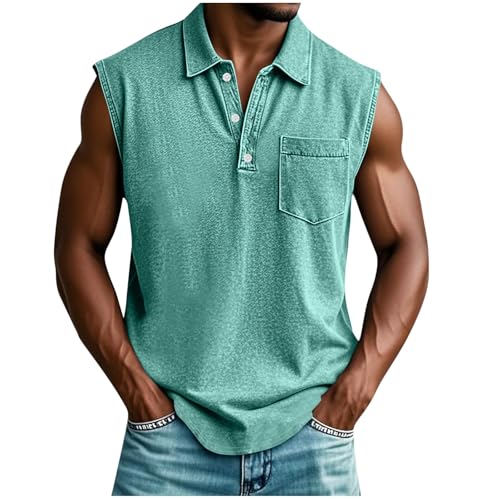 Summer Tank Tops Men Vintage Henley Shirts Big and Tall Button Up Sleeveless Muscle Gym Workout Beach Casual Tee Top