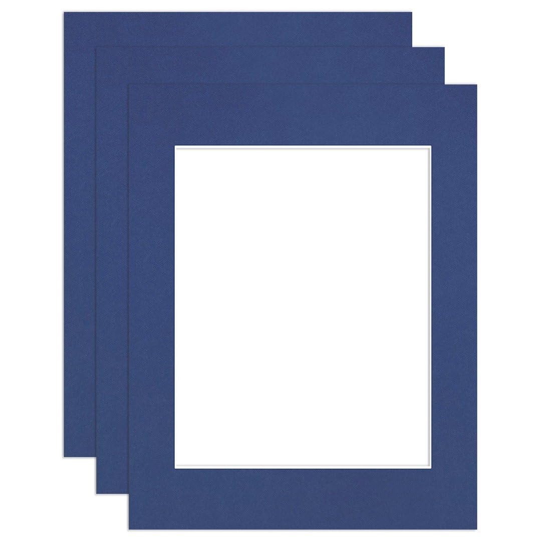 Procut Global 14x11" Blue Picture Mounts to Fit 10x8" Aperture - Precision Cut Cardboard Photo Mount - Ideal for Frames, Prints, Artwork & Certificates - Sizes & Colours Available - 3 Pack