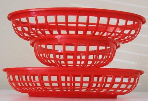 Food Deli Basket For Hamburgers, Hot Dogs, French Fries, Red, 9.25x5.67x1.75 Inches, 3-Pack