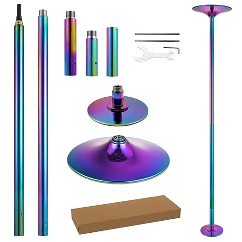 PRIORMAN Dance Pole Set -Premium Height Adjustable 7.38-8.85ft Portable 45mm Diameter 360°Spinning Dancing Pole for Home,200KGS Capacity,Drill-Free Installation with Floor-to-Ceiling Stability - Colorful