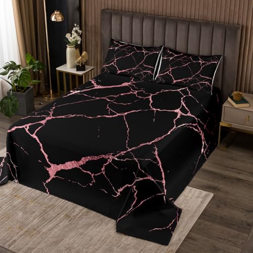 Homewish Steinmuster Tagesdecke Tintenmalerei Steppdecke 220x240cm Männer Frauen Marmor Moderne Einfachheit Abstrakt Tagesdecken für Kinder,Aquarell Riss Rosa Textur Steppdecken 2 Kissenbezüge