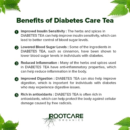Image of Rootcare Organics Diabetes Care Green Tea | Herbal Green Tea For Diabetic Patients | Pure Organic Herbal Blend for Blood Sugar Control Support Naturaly | 100% Organic Ayurvedic | Pack Of 1 Month 100g