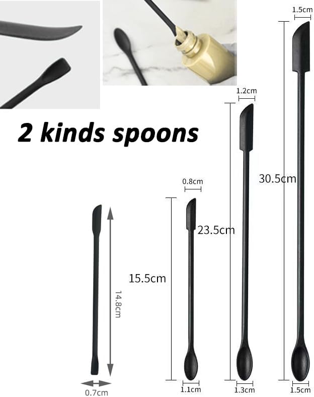 Beauty Spatula, 4pcs Makeup Spatula for Cosmetics and Kitchen Jar, Suitable for Jam Jar Narrow Can, Last Drop Small Silicone Scooper, Long Handle Lotion Stirrer, Tiny Spatulas 3 Sizes, Black image 5