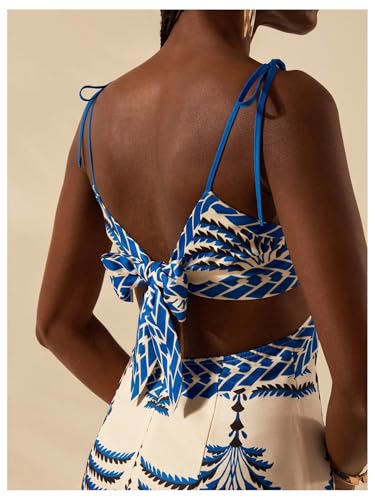Image of SOLY HUX Women's Summer Maxi Dress Boho Print Tie Shoulder Spaghetti Strap Cut Out Tie Back Cami Dresses Sundress