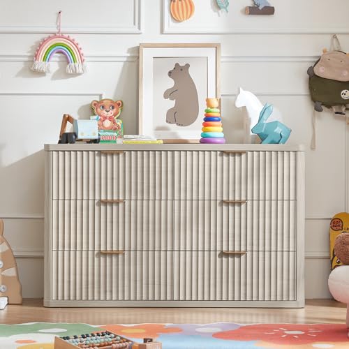 Image of LEYAOYAO Fluted 6 Drawers Dresser Set of 2, 48 inch Wide Modern Chest of Drawers with Metal Handle, Light Grey Curved Profile Dresser TV Stand, Wooden Drawer Organizer for Bedroom, Living Room, Hallway