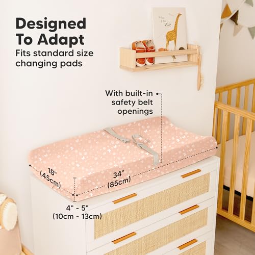 Image of 2-Pack Baby Changing Pad Cover for Girl, Boy - 34x18 Soft Viscose Derived from Bamboo Baby Diaper Changing Table Pad Cover Sheets, Neutral, Snug Fit Nursery Diaper Change Sheets (Butterflies)