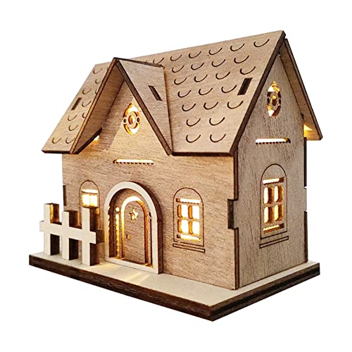 Maisons de Village de Noël en Bois, Cabane de Noël Lumineux Bois Décoration, Mini LED Maison Lumineuse Dessus de Table, Decoration Village de Noel Miniature Ornement pour Décoration Sapin de Noël Cover